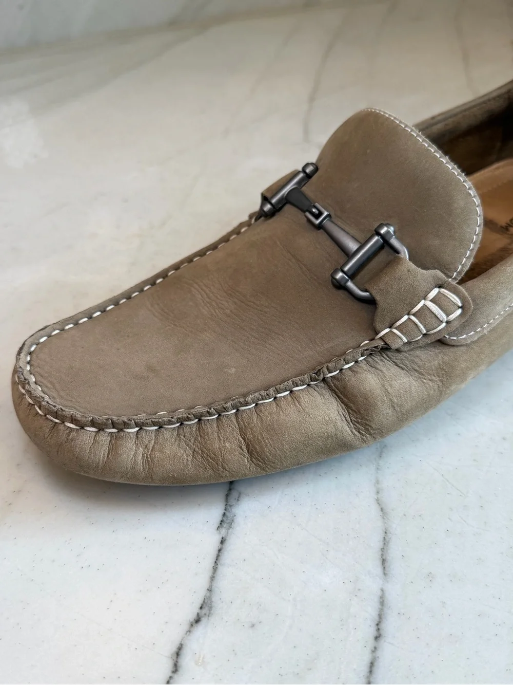 NORDSTROM Bryce Suede Leather Bit Driving Loafers Taupe Mens Size 9.5